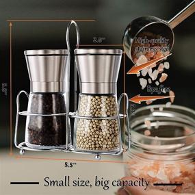 img 2 attached to 🌶️ Premium Pepper Mill Grinder Set with Stand - Ceramic Adjustable Thickness - Glass Bottle & Brushed Stainless Steel - Refillable with Sea Salt and Black Pepper (2 Pcs)