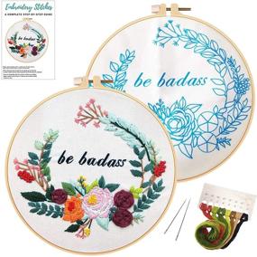 img 4 attached to 🧵 Nuberlic Embroidery Kit: Cross Stitch Starter Kit for Adults & Kids - Stamped Pattern, Hoops, Thread, Needles, Crafts