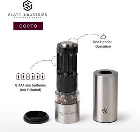 img 1 attached to 🧂 Corto Electric Gourmet Salt and Pepper Grinder - Sleek Stainless Steel Mill with Adjustable Ceramic Precision Mechanism and Bright LED by Slate Industries