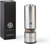 🧂 corto electric gourmet salt and pepper grinder - sleek stainless steel mill with adjustable ceramic precision mechanism and bright led by slate industries logo