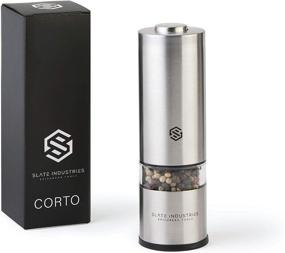 img 4 attached to 🧂 Corto Electric Gourmet Salt and Pepper Grinder - Sleek Stainless Steel Mill with Adjustable Ceramic Precision Mechanism and Bright LED by Slate Industries