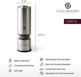 img 3 attached to 🧂 Corto Electric Gourmet Salt and Pepper Grinder - Sleek Stainless Steel Mill with Adjustable Ceramic Precision Mechanism and Bright LED by Slate Industries