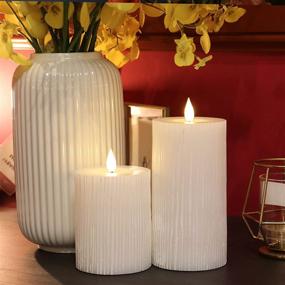 img 1 attached to Convenient and Festive: Set of 3 White Flameless Pillar Candles with Remote Control, Timer, and Battery Operation - Perfect for Christmas Decor!