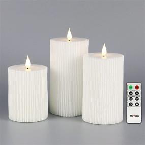 img 4 attached to Convenient and Festive: Set of 3 White Flameless Pillar Candles with Remote Control, Timer, and Battery Operation - Perfect for Christmas Decor!