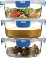 🍽️ premium glass meal prep containers - set of 3 (35oz) | upgraded hinged bpa-free locking lids | 100% leakproof glass food storage containers | convenient on-the-go solution | freezer and oven safe lunch containers логотип