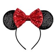 🐭 fanyity red black mouse ears headbands for boys girls women cosplay costume princess party birthday christmas party & disney trip with mice sequin logo