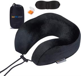 img 4 attached to ✈️ SAIREIDER Airplane Travel Neck Pillow - Adjustable 100% Memory Foam Neck Pillows with Storage Bag, Sleep Mask, and Earplugs - Prevent Forward Head Motion (Black)