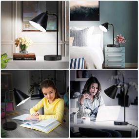 img 2 attached to 💡 Versatile Industrial 3 Way Dimmable Touch Control Desk Lamp: With 2 USB Ports, AC Outlet & Flexible Head - Farmhouse Black Table Lamp for Office, Bedroom, Living Room - Bulb Included