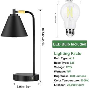 img 3 attached to 💡 Versatile Industrial 3 Way Dimmable Touch Control Desk Lamp: With 2 USB Ports, AC Outlet & Flexible Head - Farmhouse Black Table Lamp for Office, Bedroom, Living Room - Bulb Included