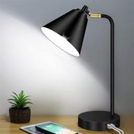 💡 versatile industrial 3 way dimmable touch control desk lamp: with 2 usb ports, ac outlet & flexible head - farmhouse black table lamp for office, bedroom, living room - bulb included логотип