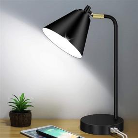 img 4 attached to 💡 Versatile Industrial 3 Way Dimmable Touch Control Desk Lamp: With 2 USB Ports, AC Outlet & Flexible Head - Farmhouse Black Table Lamp for Office, Bedroom, Living Room - Bulb Included