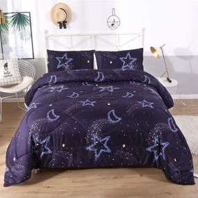 img 4 attached to DECMAY 3D Moon and Star Bedding Comforter Set for Kids - Blue Starry Sky Night Theme Bedding - Full Size