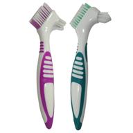 gus craft 2-pack denture cleaning brush set: premium hygiene care with multi-layered bristles & ergonomic rubber handle (green and purple) logo