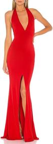 img 4 attached to 👗 Off Shoulder High Split Long Formal Party Dress for Women - Sexy Deep V Neck Ruched Halter Maxi Dress, Backless Evening Gown - RC19