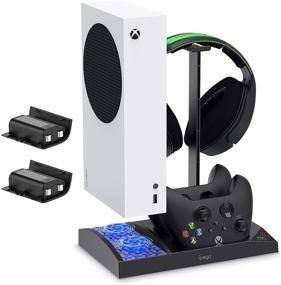 img 4 attached to Enhanced Vertical Cooling Fan Stand for Xbox Series S, Cooler Fan System with Dual Controller Charging Dock, 2 x 1400mAh Rechargeable Battery Pack, and Headphone Bracket - Black