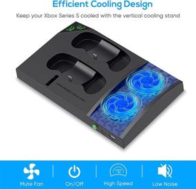 img 1 attached to Enhanced Vertical Cooling Fan Stand for Xbox Series S, Cooler Fan System with Dual Controller Charging Dock, 2 x 1400mAh Rechargeable Battery Pack, and Headphone Bracket - Black