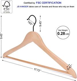 img 2 attached to 👕 16 Pack High Grade Wooden Coat Hangers by JS HANGER with Non-Slip Pant Bar - Splinter-Free & Extra Smooth for Suits, Unvarnished