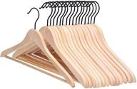 👕 16 pack high grade wooden coat hangers by js hanger with non-slip pant bar - splinter-free & extra smooth for suits, unvarnished logo