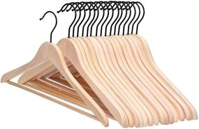 img 4 attached to 👕 16 Pack High Grade Wooden Coat Hangers by JS HANGER with Non-Slip Pant Bar - Splinter-Free & Extra Smooth for Suits, Unvarnished