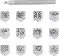 ph pandahall 12pcs 10mm zinc alloy flower pattern stamps punch set tool with 1pc handle for leather craft, belt, bag, diy jewelry making, and marking - 12 shapes logo