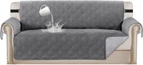 img 4 attached to 🛋️ Waterproof Quilted Sofa Cover: 100% Protection for 3 Cushion Couch, Gray, Non-Slip & Pet-Friendly