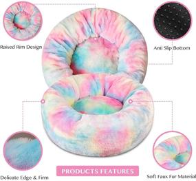 img 1 attached to 🌈 TantivyBo Rainbow Donut Dog and Cat Bed - Soft Plush Anti-Anxiety Calming Bed for Small Dogs and Cats up to 25 pounds (24'' x 24''), Washable Cuddler Bed