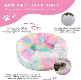 img 3 attached to 🌈 TantivyBo Rainbow Donut Dog and Cat Bed - Soft Plush Anti-Anxiety Calming Bed for Small Dogs and Cats up to 25 pounds (24'' x 24''), Washable Cuddler Bed