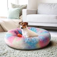 🌈 tantivybo rainbow donut dog and cat bed - soft plush anti-anxiety calming bed for small dogs and cats up to 25 pounds (24'' x 24''), washable cuddler bed logo