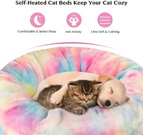 img 2 attached to 🌈 TantivyBo Rainbow Donut Dog and Cat Bed - Soft Plush Anti-Anxiety Calming Bed for Small Dogs and Cats up to 25 pounds (24'' x 24''), Washable Cuddler Bed