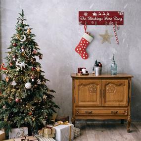 img 2 attached to Merry Christmas Themed Wooden Stocking Holder (15.8”x4.8”): Wall-Mounted Holder with 4 Hooks 🎅 and Decorative Wooden Merry Christmas Sign - Perfect Gift for Wall, Entryway, and Hallway Décor