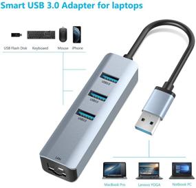 img 1 attached to 🔌 ABLEWE USB 3.0 to Ethernet Adapter Hub with 3-Ports, RJ45 10/100/1000 Gigabit Ethernet Support for Windows 10, 8.1, Mac OS, Surface Pro, Linux, Chromebook, and More