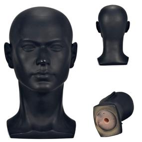 img 3 attached to 🕴️ Matte Black FL Male Mannequin Head – Wig Head Stand Manikin for Cosmetology Training, Displaying Wigs, Hats, Headphones, Masks, Sunglasses, Earrings, Jewelry, Scarves