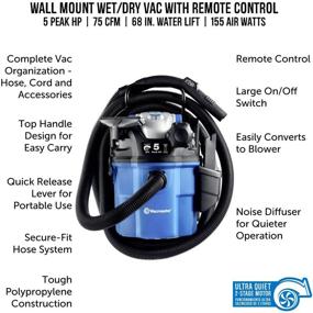 img 3 attached to 💪 Powerful and Convenient: Vacmaster VWM510 5-Gallon 5 Peak HP Remote Control Wall Mount Wet/Dry Shop Vacuum in Blue