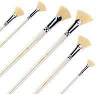 🖌️ amagic fan brush set - natural hog bristle hair - artist soft anti-shedding brushes for acrylic, watercolor & oil painting - long wood handle with case - set of 6 brushes logo