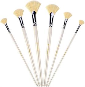 img 3 attached to 🖌️ Amagic Fan Brush Set - Natural Hog Bristle Hair - Artist Soft Anti-Shedding Brushes for Acrylic, Watercolor & Oil Painting - Long Wood Handle with Case - Set of 6 Brushes