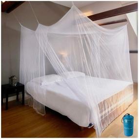 img 4 attached to 🏕️ EVEN NATURALS Luxury Bed Canopy Net, Double to Queen Size, Ideal for Camping, Finest Mesh 300 Holes, Square Netting Curtain, 2 Entry Points, Quick Installation, Hanging Kit & Storage Bag Included