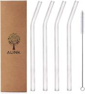 alink glass smoothie straws: reusable clear bent straws for smoothies - set of 4 with cleaning brush logo