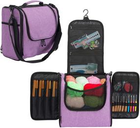 img 4 attached to 🧶 PACMAXI High-Capacity Yarn Storage Knitting Bag - Tote Organizer for Cotton Yarns, Knitting Needles, Crochet Hooks - Shoulder Strap and Hook Included (Purple)
