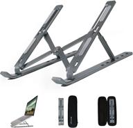 denomad foldable laptop stand - adjustable computer riser with space gray aluminum ergonomics - portable & lightweight - compatible with macbook air, macbook pro, lenovo, dell, and more logo