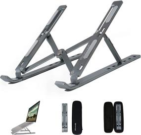 img 4 attached to Denomad Foldable Laptop Stand - Adjustable Computer Riser with Space Gray Aluminum Ergonomics - Portable & Lightweight - Compatible with MacBook Air, MacBook Pro, Lenovo, Dell, and More