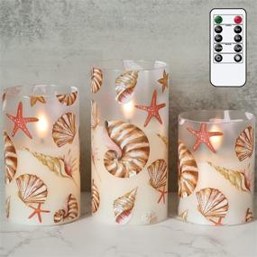 img 4 attached to 🕯️ DRomance Glass Flameless Candles with Remote and Timer - Battery Operated Realistic 3D Wick Yellow Light - Seashell Decal Real Wax LED Window Candles - Christmas Candles Decor (3 x 4, 5, 6 Inch)