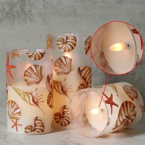 img 2 attached to 🕯️ DRomance Glass Flameless Candles with Remote and Timer - Battery Operated Realistic 3D Wick Yellow Light - Seashell Decal Real Wax LED Window Candles - Christmas Candles Decor (3 x 4, 5, 6 Inch)