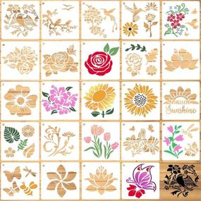 img 4 attached to 24-Piece Bird, Sunflower, and Floral Stencil Set for Painting on Wood, Canvas, Walls - Reusable Template for Kids DIY Crafts, Home Decor - Branches, Leaves, Trees, Roses - Ideal for Drawings and Paintings