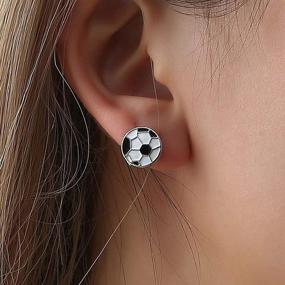 img 2 attached to 🎁 Hypoallergenic Metal Soccer Stud Earrings: Stylish Gemetric Circular Black and White Grid for Women and Girls - Perfect Gift