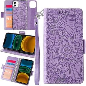 img 3 attached to 📱 Petocase for iPhone 11 Wallet Case: Luxury Leather Folio Flip with Wristlet, Shockproof & Protective Cover for Apple iPhone 11 - Embossed Purple; Includes ID & Credit Card Slots