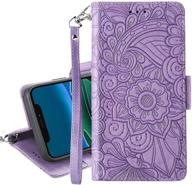 📱 petocase for iphone 11 wallet case: luxury leather folio flip with wristlet, shockproof & protective cover for apple iphone 11 - embossed purple; includes id & credit card slots logo