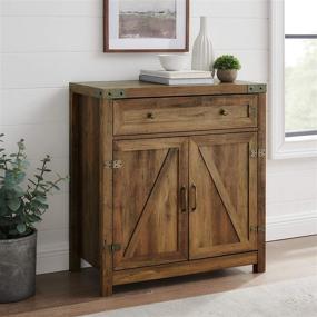 img 4 attached to 🚪 Walker Edison Cass Farmhouse Double Barn Door Accent Cabinet, 30 Inch, Rustic Oak