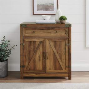 img 3 attached to 🚪 Walker Edison Cass Farmhouse Double Barn Door Accent Cabinet, 30 Inch, Rustic Oak