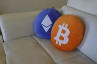 🧱 blockcraft btc plush pillow: embroidered round stuffed plush crypto pillow for bitcoin enthusiasts logo