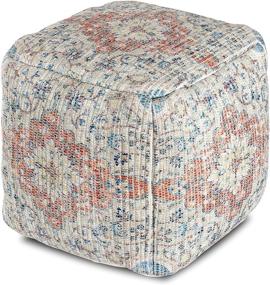 img 2 attached to 🍊 Anji Mountain Ivory and Orange Square Pouf - 20x20x20